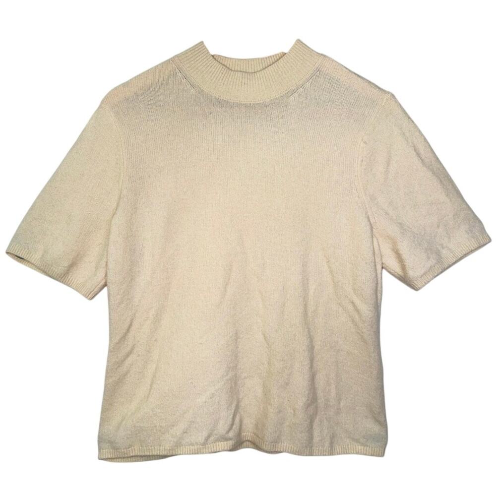 Abercrombie & Fitch Cream Merino Wool Knit Short Sleeve Crewneck Sweater Size XL
